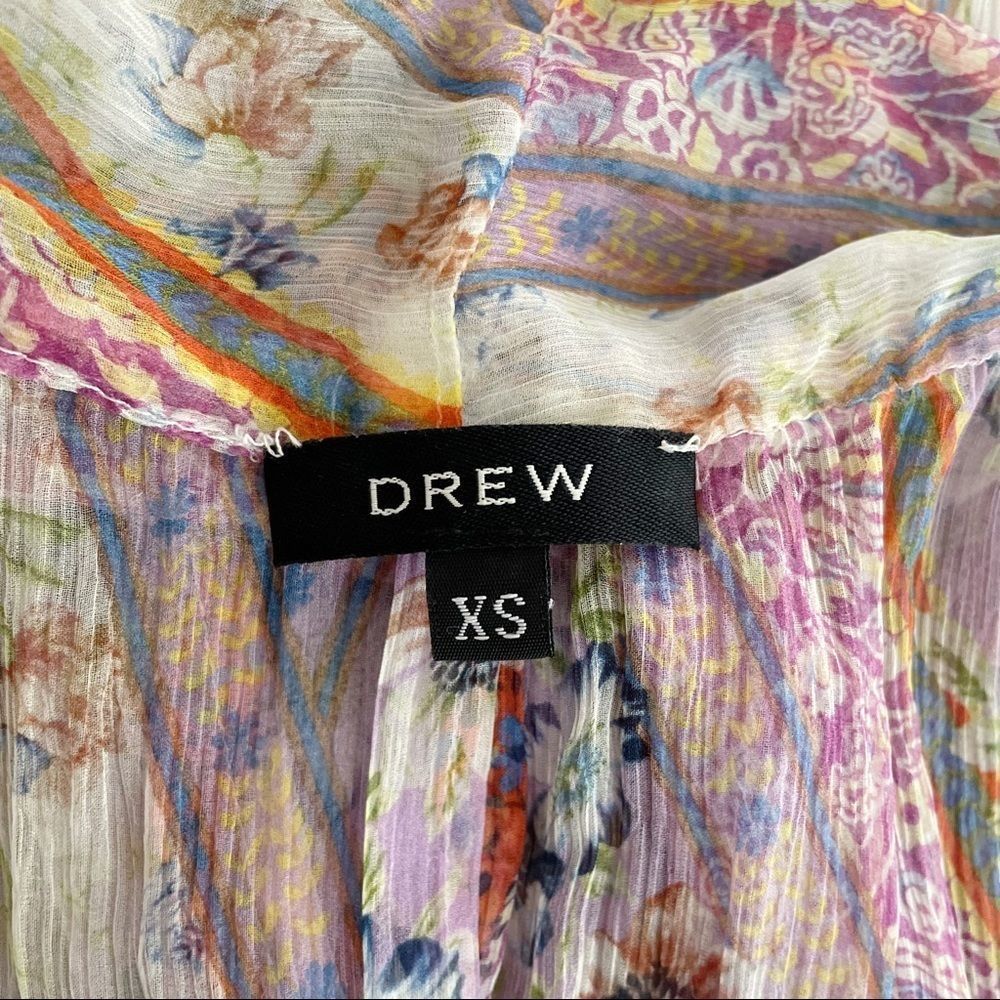DREW Silk chiffon Multicolor Paisley Pussy Bow Tie Neck Snap Back Tank Size XS - Picture 10 of 10